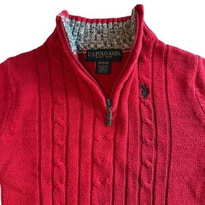 Ralph Lauren U.S. Polo Assn. Bright Red Cable Knit Sweater Boys 5/6